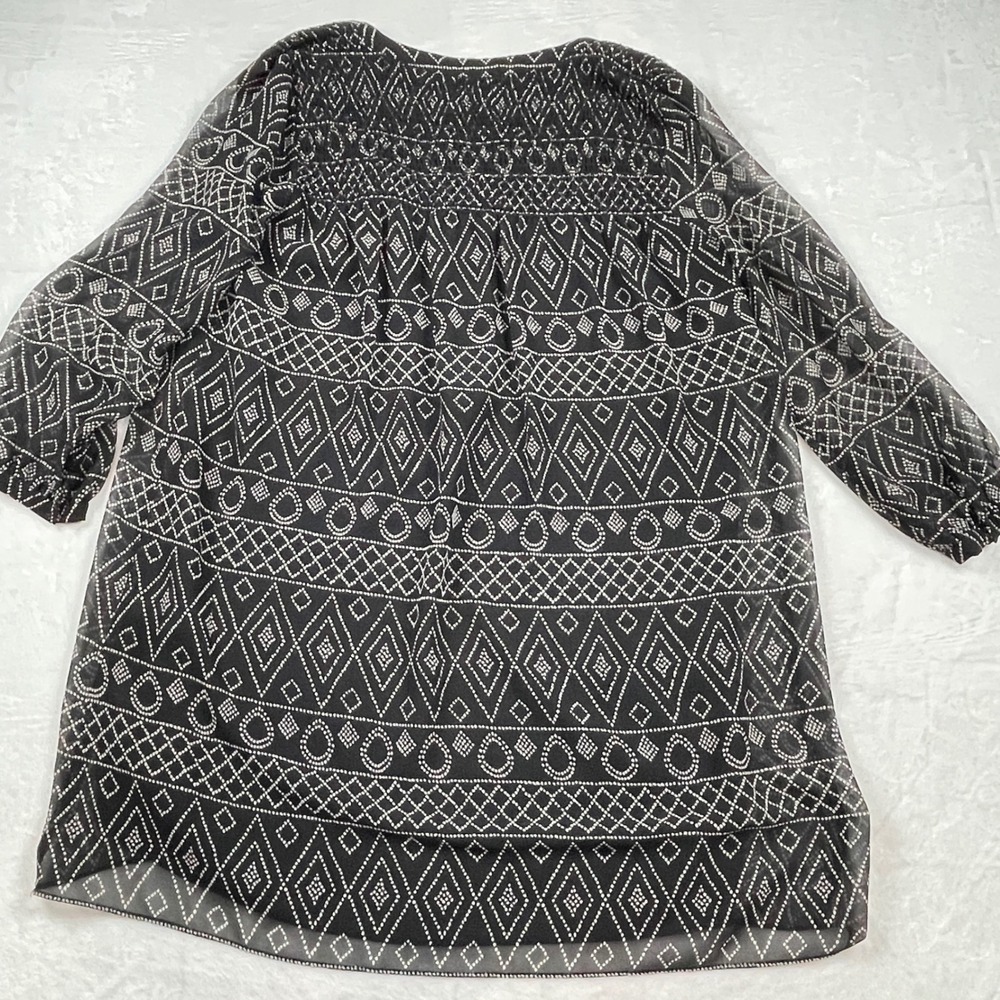 Madewell Black White Geometric Smocked V-Neck Shift Dress Size Medium Smocking - Picture 5 of 9